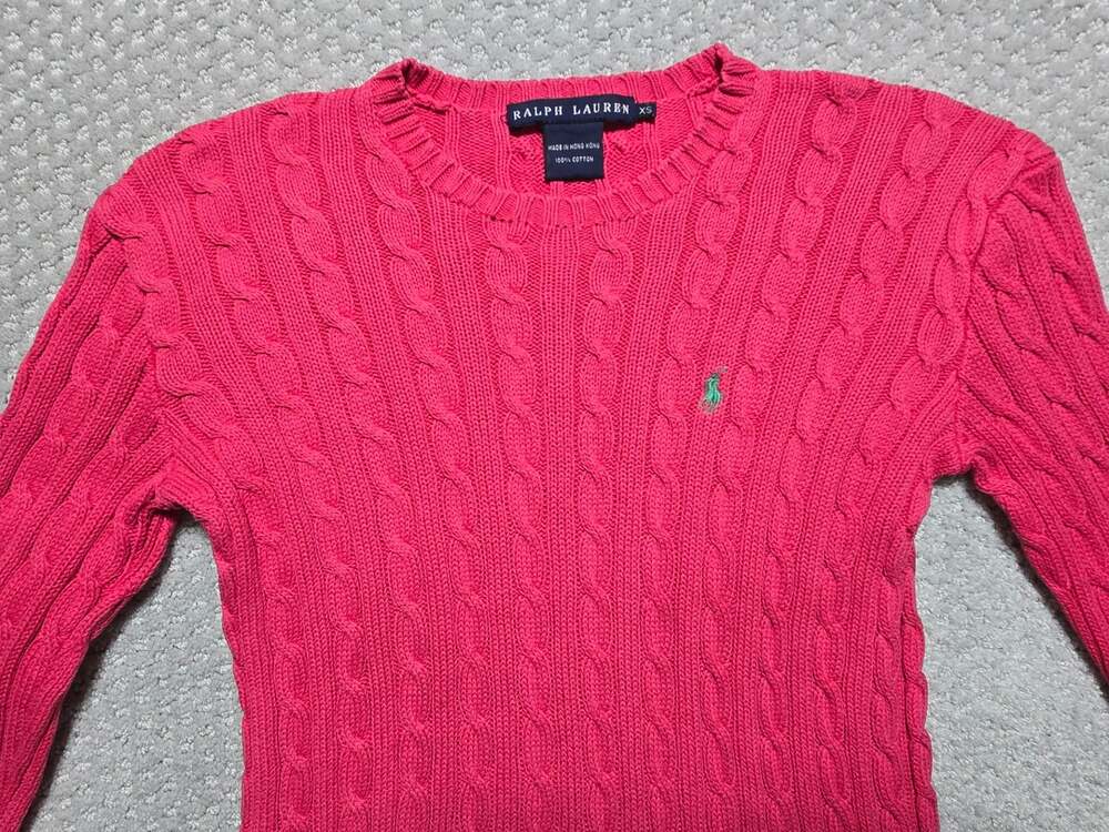 Ralph Lauren Pink Cable Knit Crew Neck Cotton Sweater XS - Picture 2 of 11